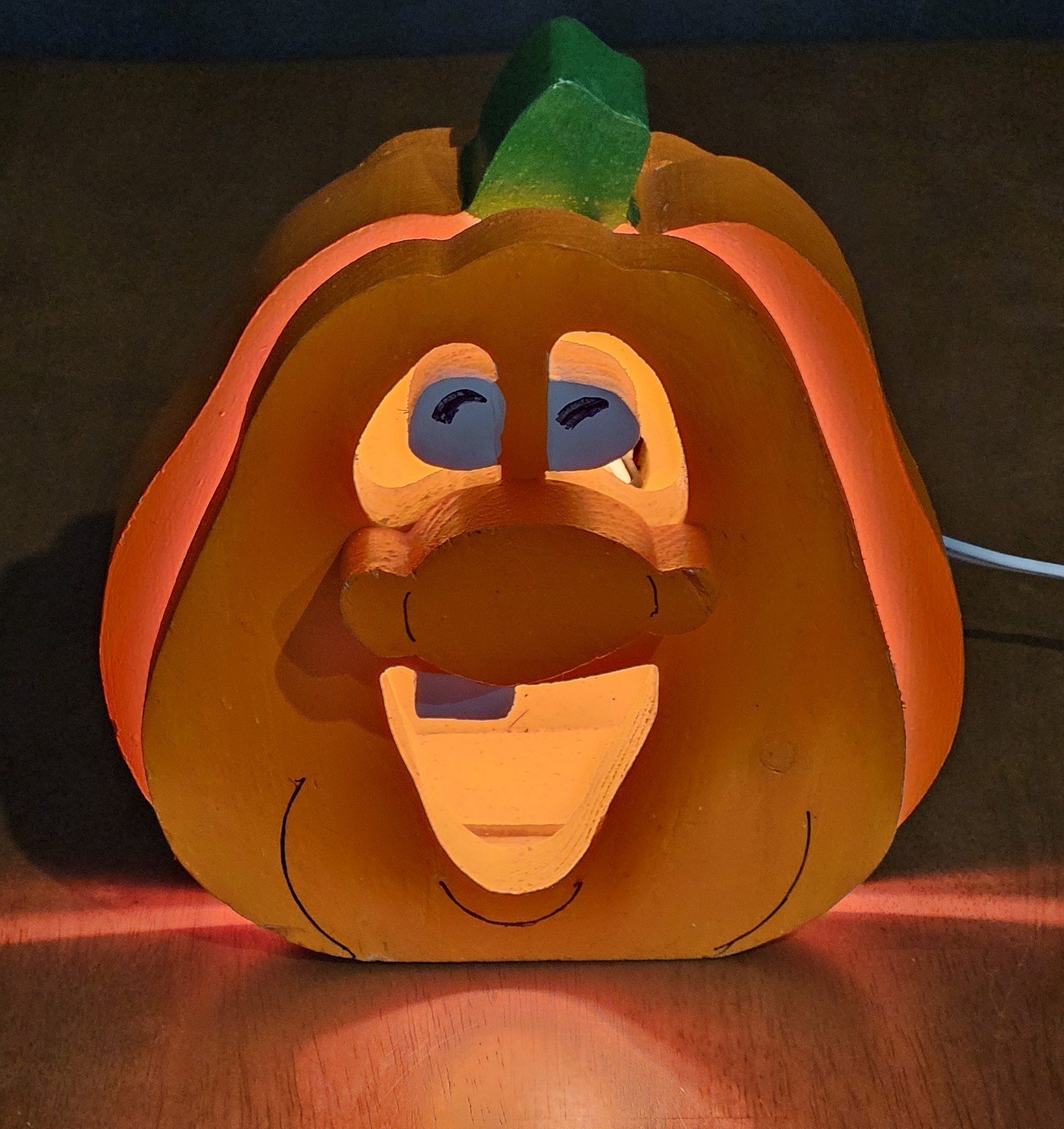 VINTAGE Handcrafted 3D Wood Jack O Lantern Lighted Halloween Pumpkin Lamp