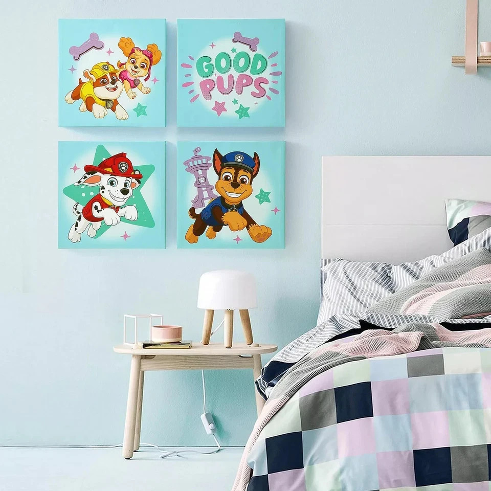 Paw Patrol 4pc Canvas Wall Decor Set Kids Bedroom Nursery Art