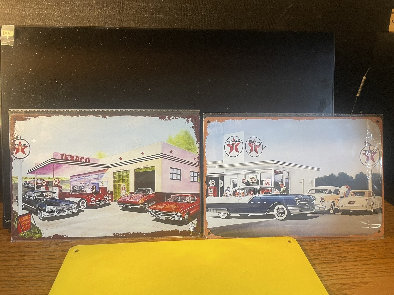 VINTAGE 50’s-60’s TEXACO FILLING STATION METAL SIGNS12”x8” NIP COOL CARS MANCAVE