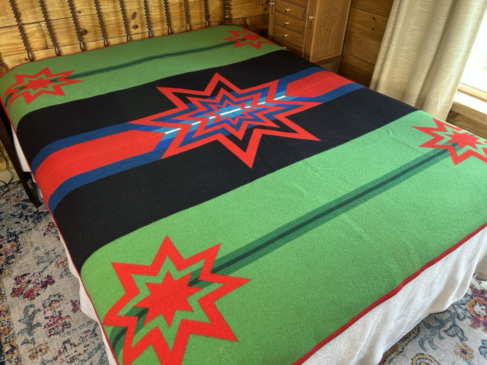 Pendleton Beaver State Sioux Star Wool Blanket Red Green Size 63”x72” Quilt