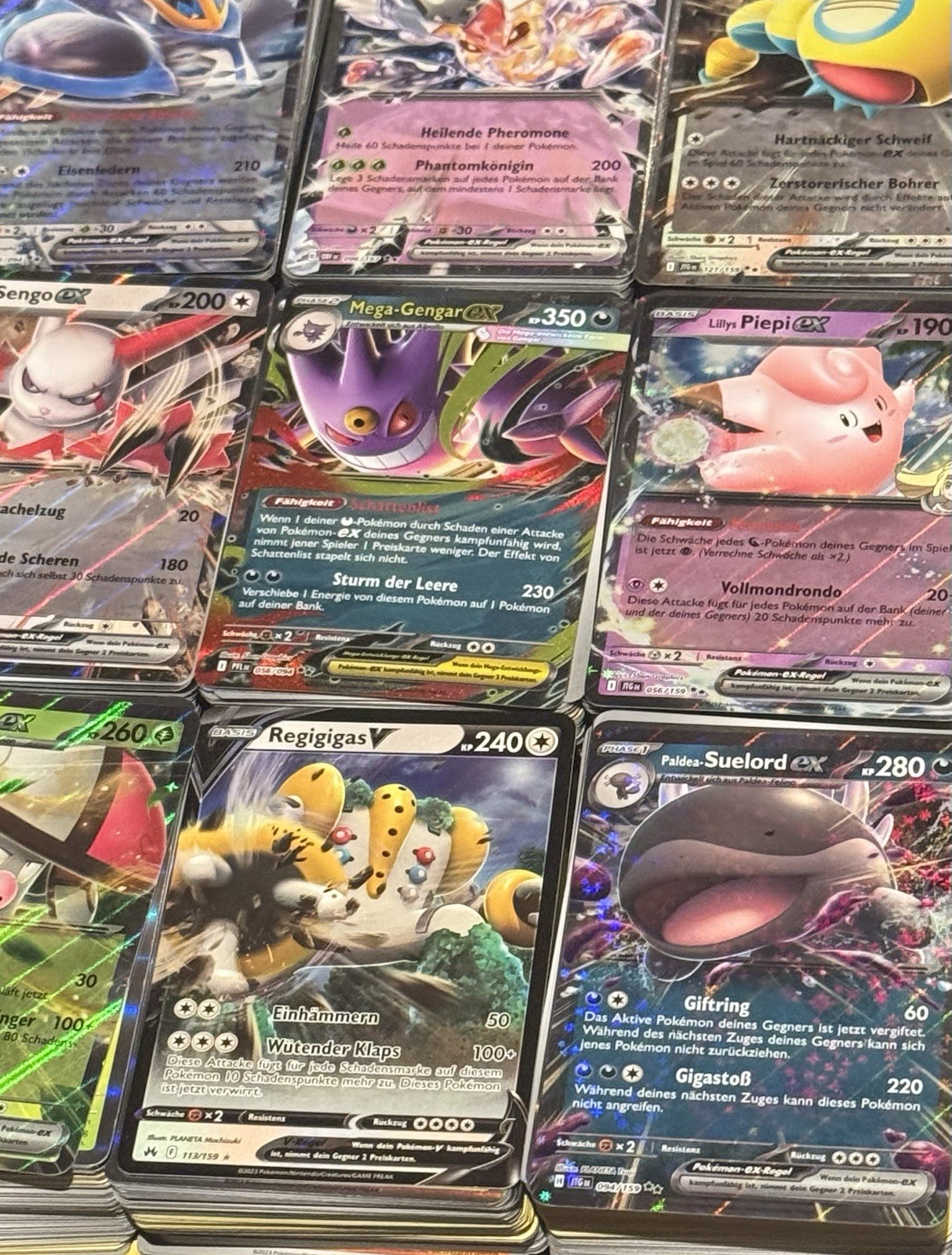 Pokemon 100 Different Cards Collection Lot Including 10 Holos & 1 Ex/V German