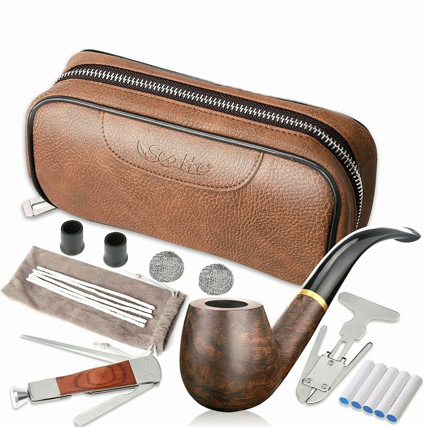 Tobacco Smoking Pipe,Leather Tobacco Pipe Pouch Pear Wood Pipe Accessorie Tobacco Smoking Pipe,Leather Tobacco Pipe Pouch Pear Wood Pipe Accessorie