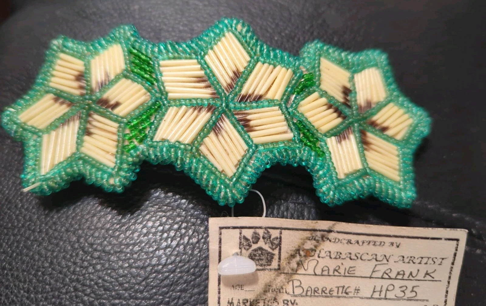 Vintage Native Southhwest Bead Porcupine Quills Leather Hair Fashion Barrette