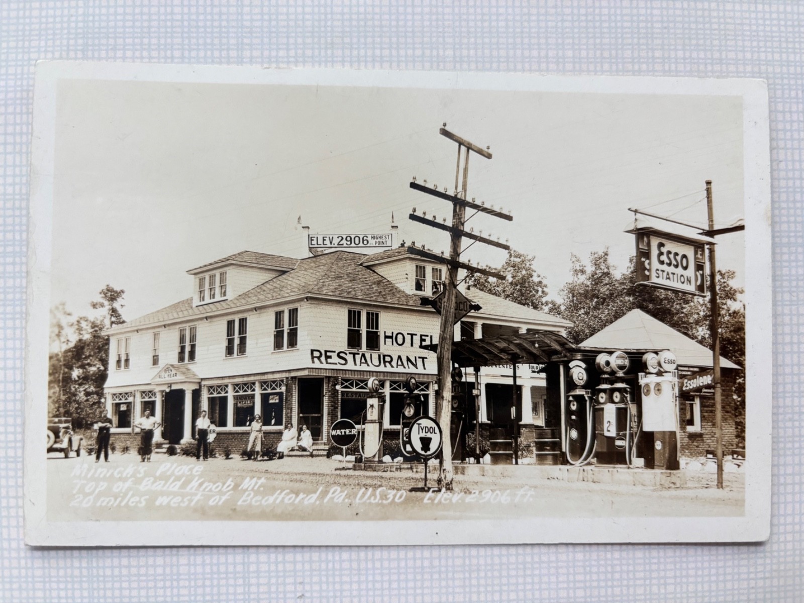 Bedford PA RPPC Minick's Place Bald Knob Esso Gas Station Vintage Postcard