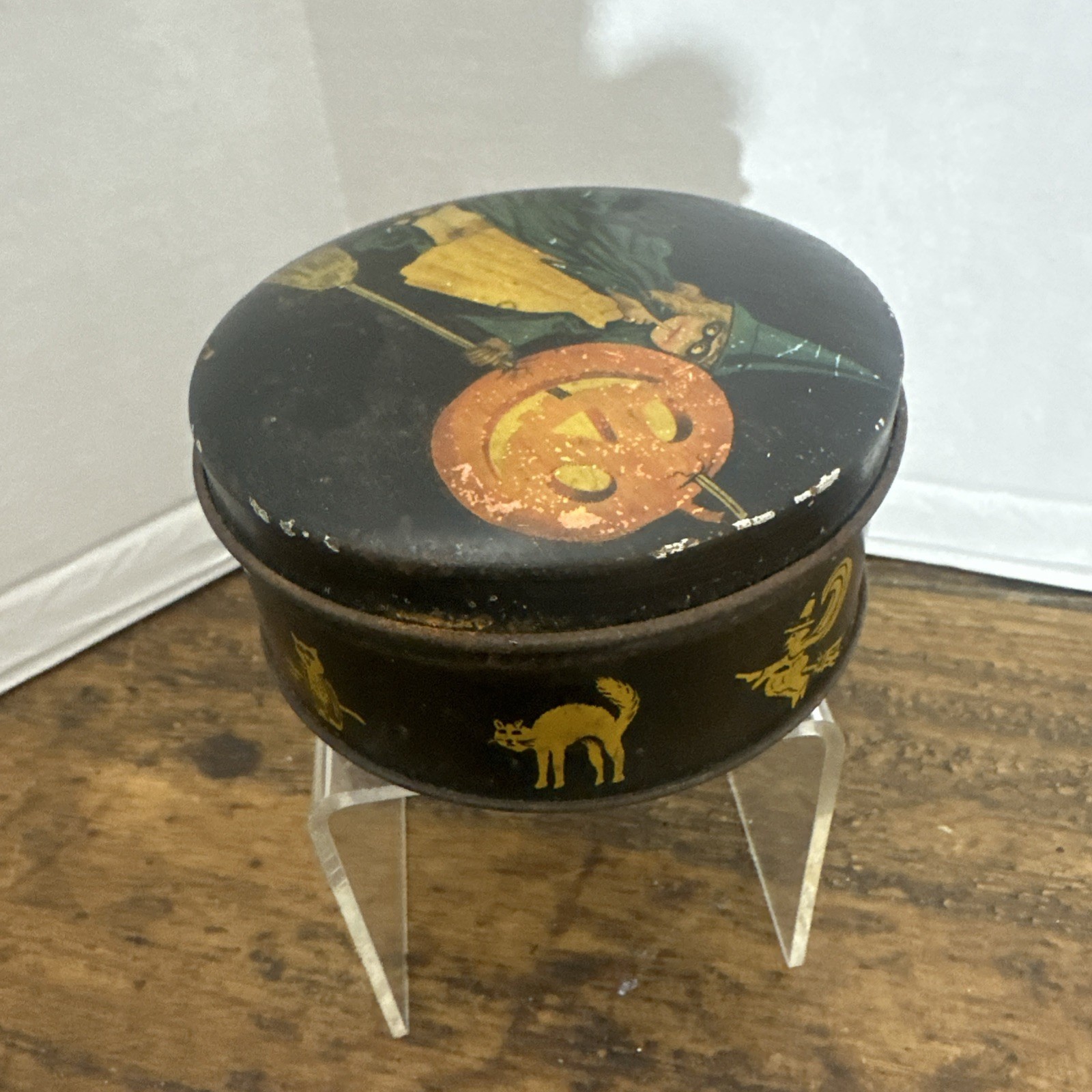 Vintage Tindeco Halloween Litho Tin Witch Jack O Lantern ~ 1930’s