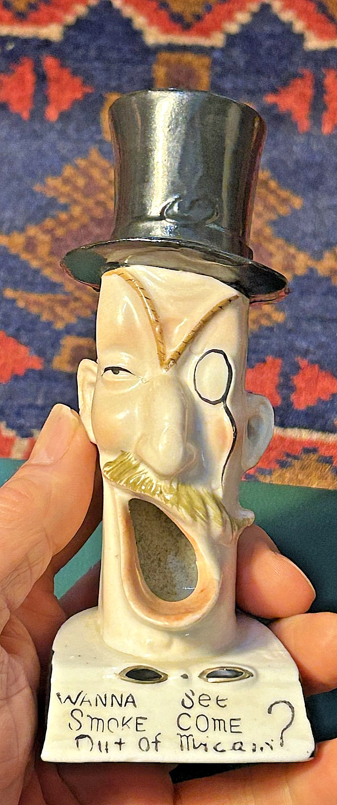 Vintage Schafer & Vater Bisque Porcelain Black Top Hat Novelty Ashtray Smoke EAR