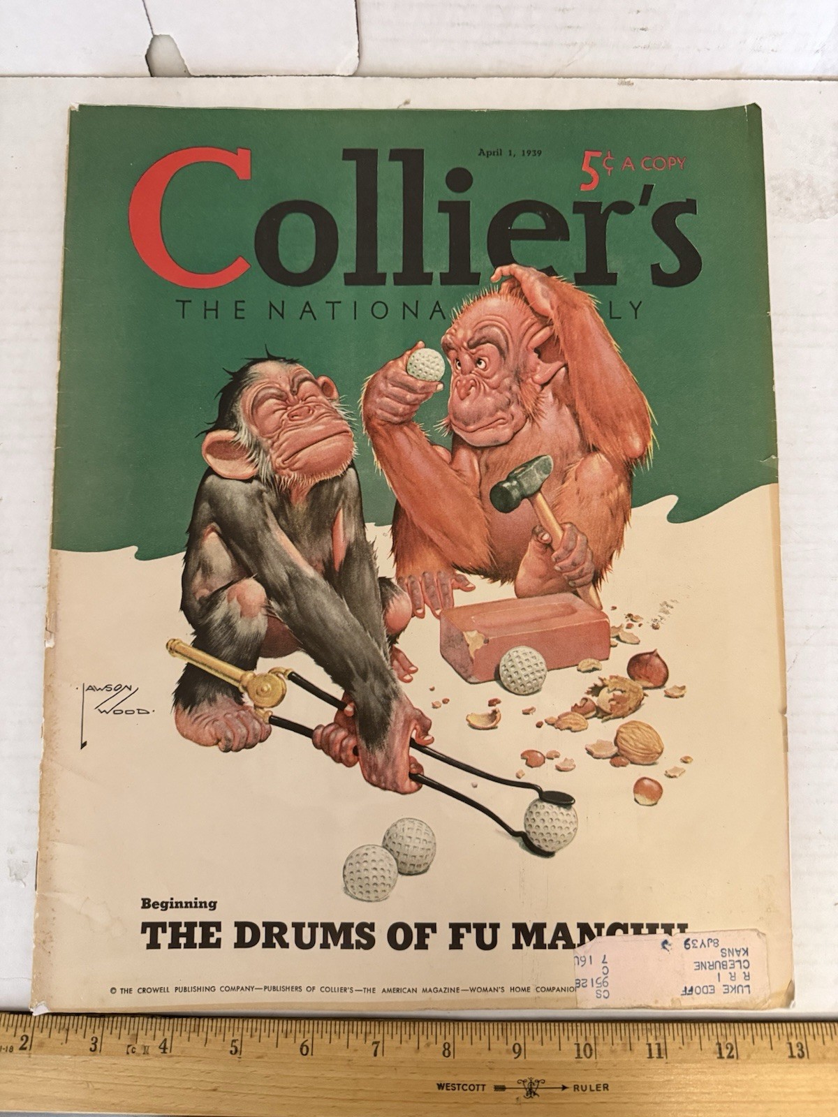 Collier\'s 4/1/1939 Lawson Wood cover April 1939 Sax Rohmer Drums of Fu Manchu #1