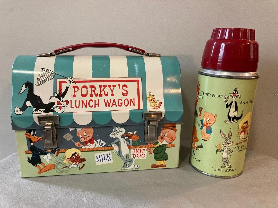 EXCELLENT Vintage 1959 PORKY\'S LUNCH WAGON Lunch Box & THERMOS, Warner Bros.