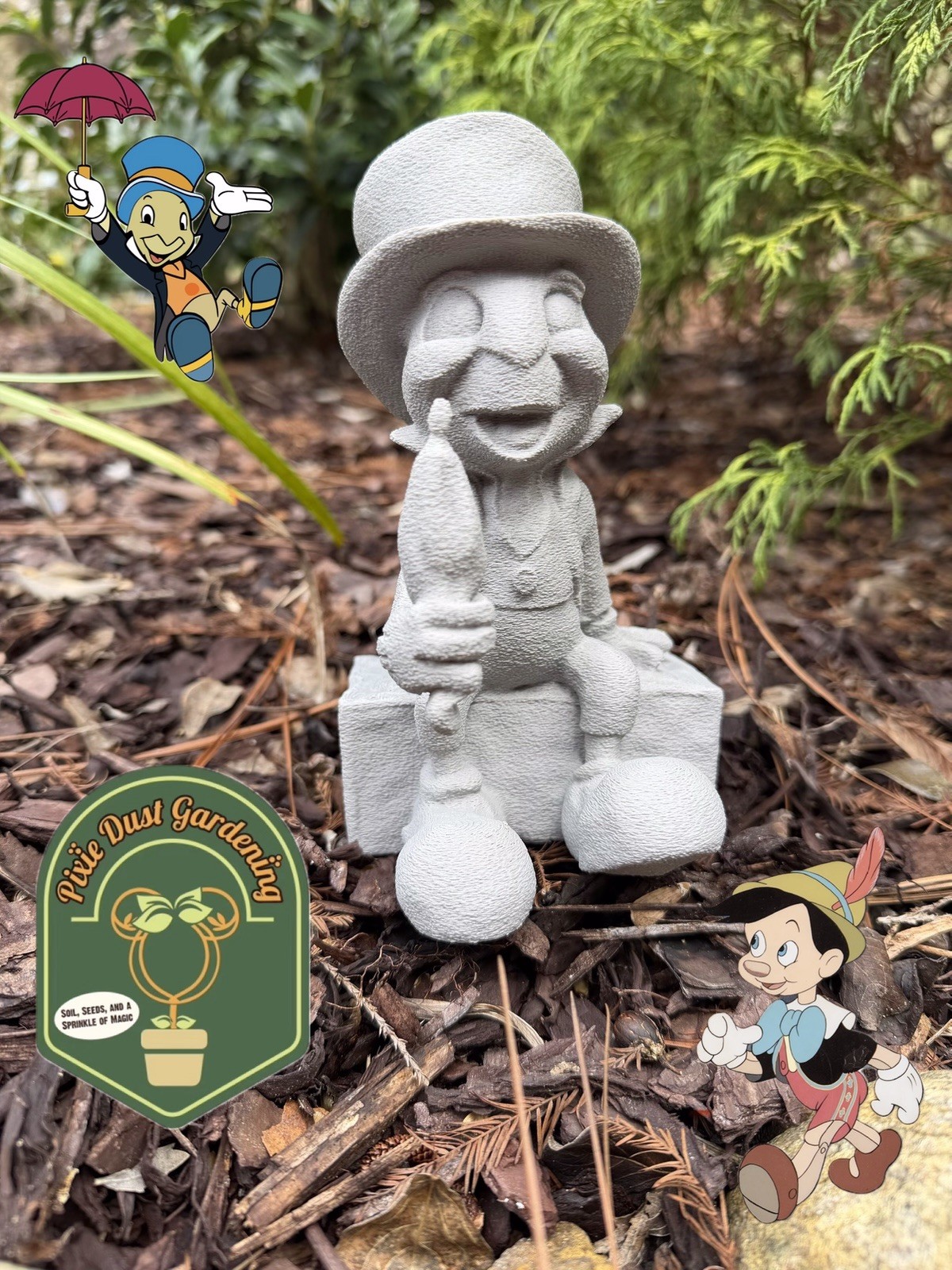 Disney Jiminy Cricket Garden Statue -Flower Pinocchio Decor Gift Floral Stake