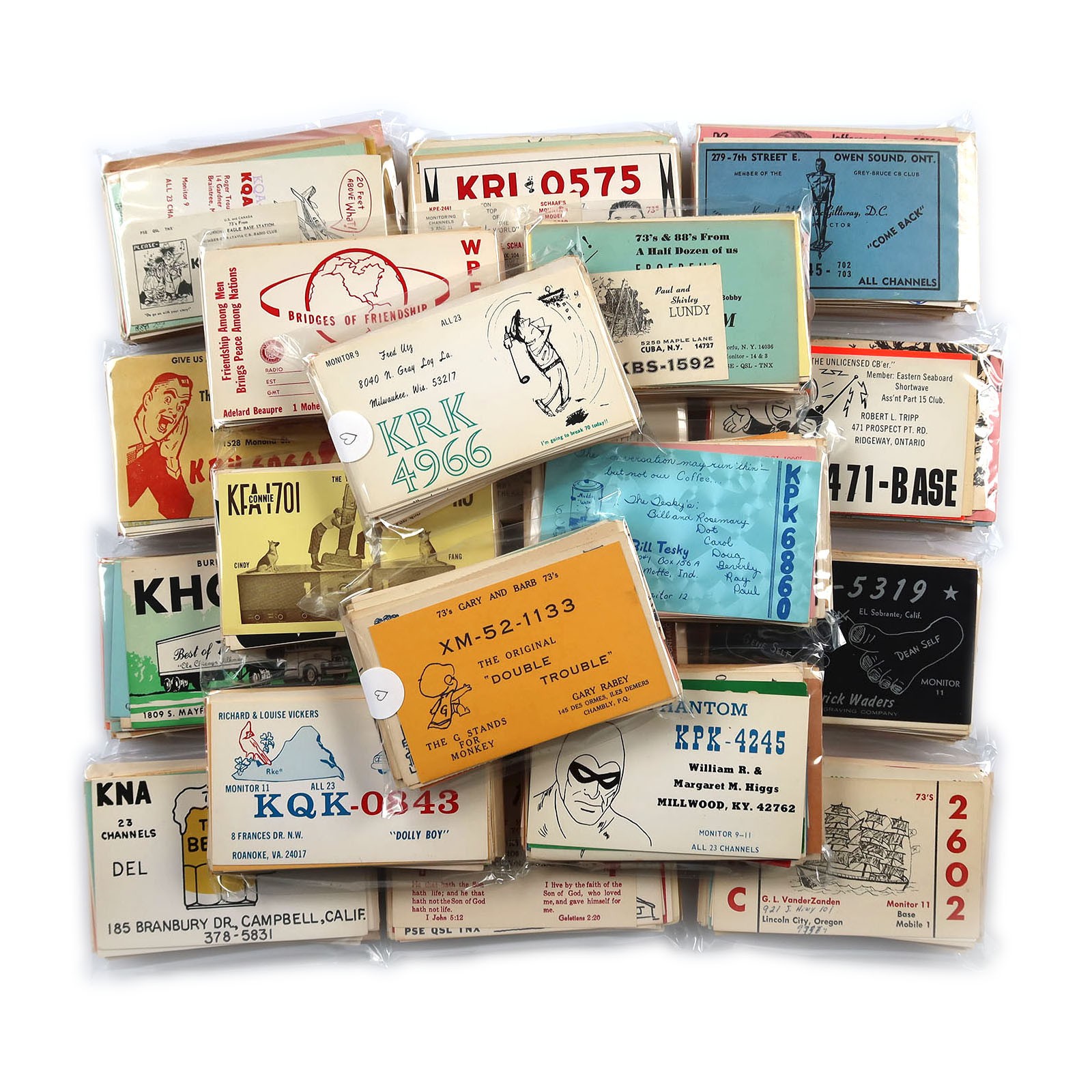 75 Vintage QSL Cards Lot - CB Ham Radio Operator History - Shortwave Culture