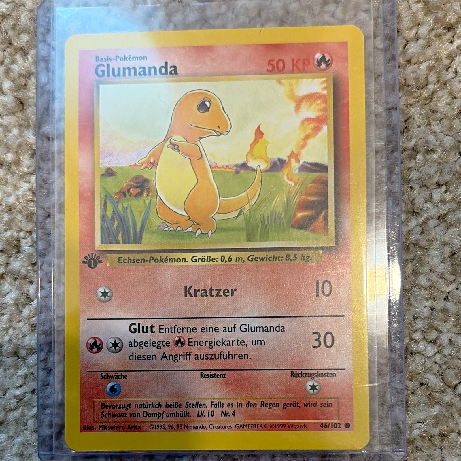 Pokémon Base Set 1st Edition Glumanda 46/102 German 1999 Mitsuhiro Arita