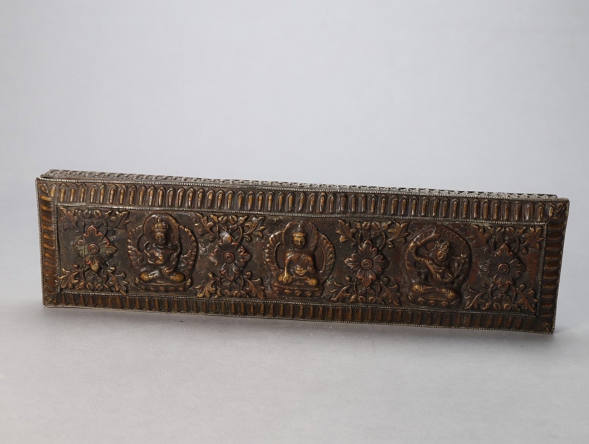 Rare Antique Qing Dynasty Tibetan Copper Pecha Scripture Box 18th-19th Century