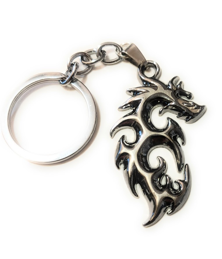 Awesome Solid Steel Dragon Chrome finish Key chain collectible cosplay keychain