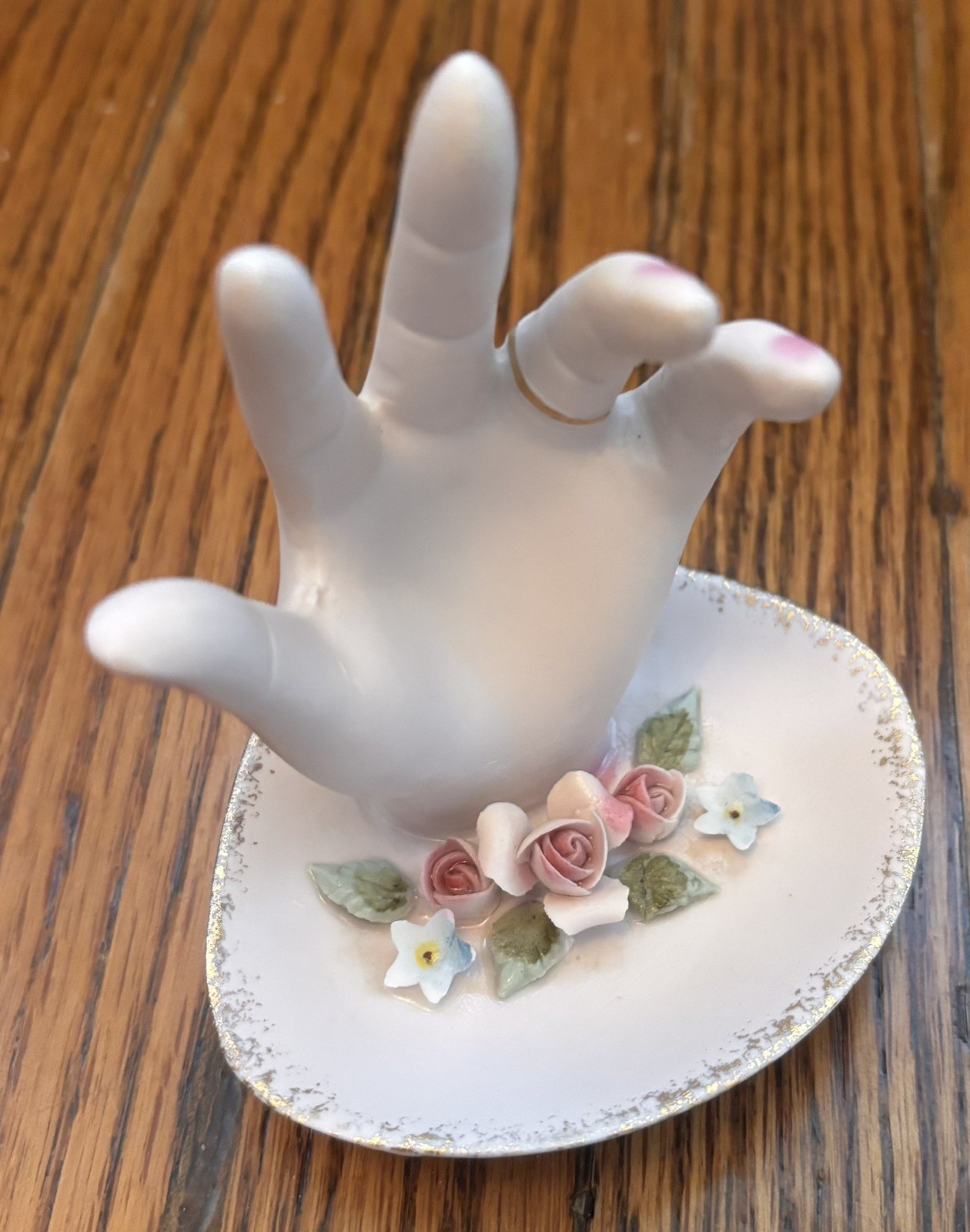 Lady Hand Figurine Vintage Lefton Ring Holder Trinket Dresser 