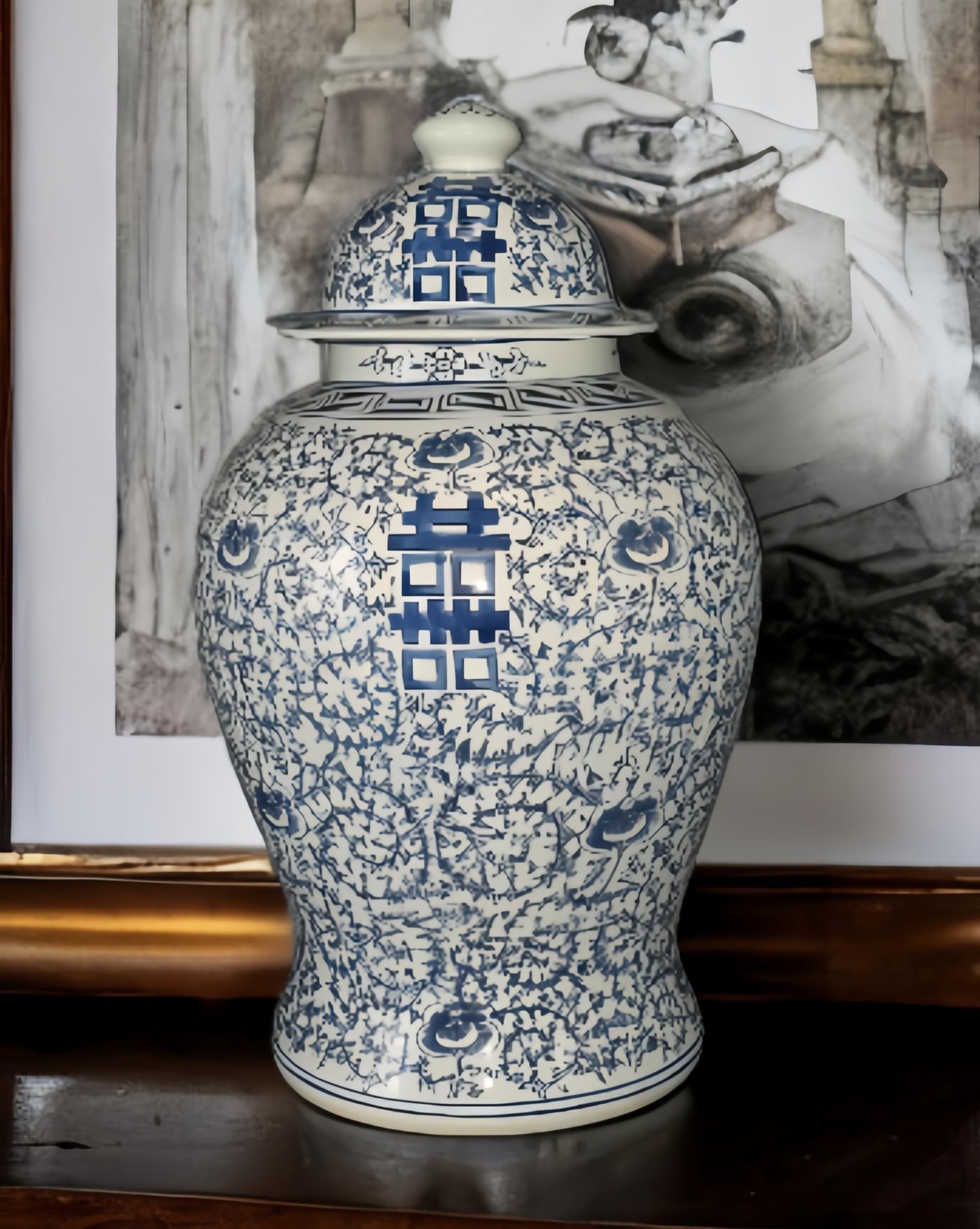Festcool 19 inch Antique Like Blue and White Porcelain Temple Vase Jar Double...