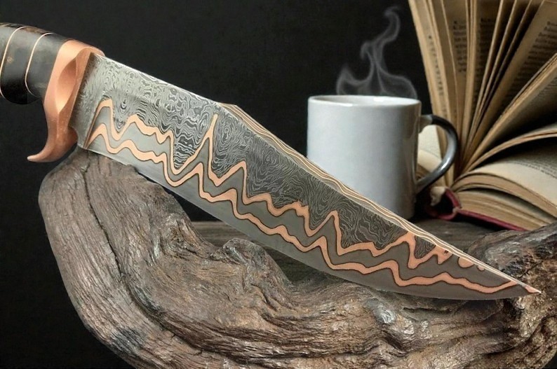 Premim Quality Copper Damascus Fixed Blade Bowie Knife 12