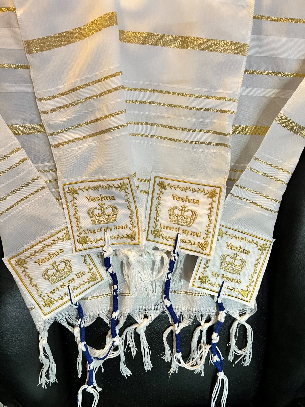 WHITE & GOLD Yeshua Messianic Tallit Prayer Shawl King of Kings