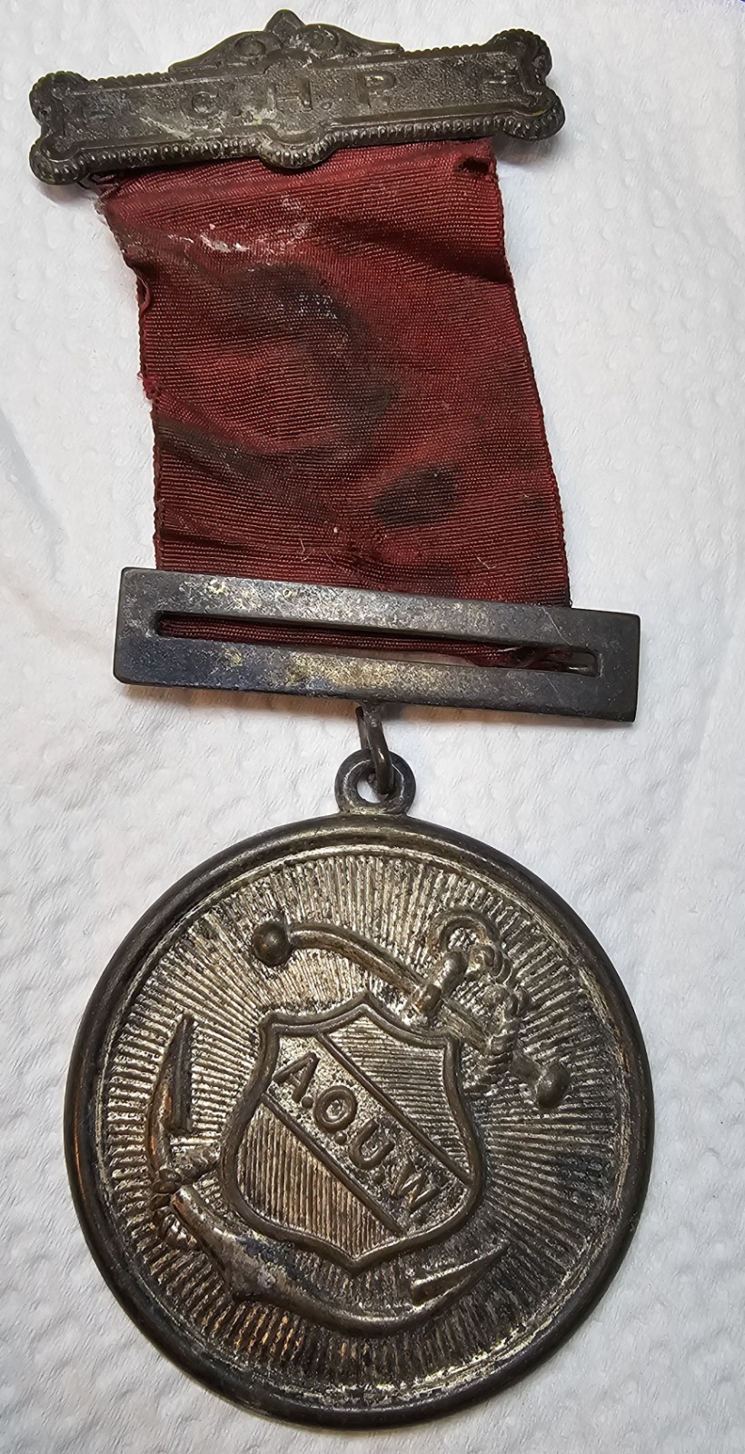 Antique C.H.P. A.O.U.W. Medal w/ Original Ribbon – Fraternal Order Vintage