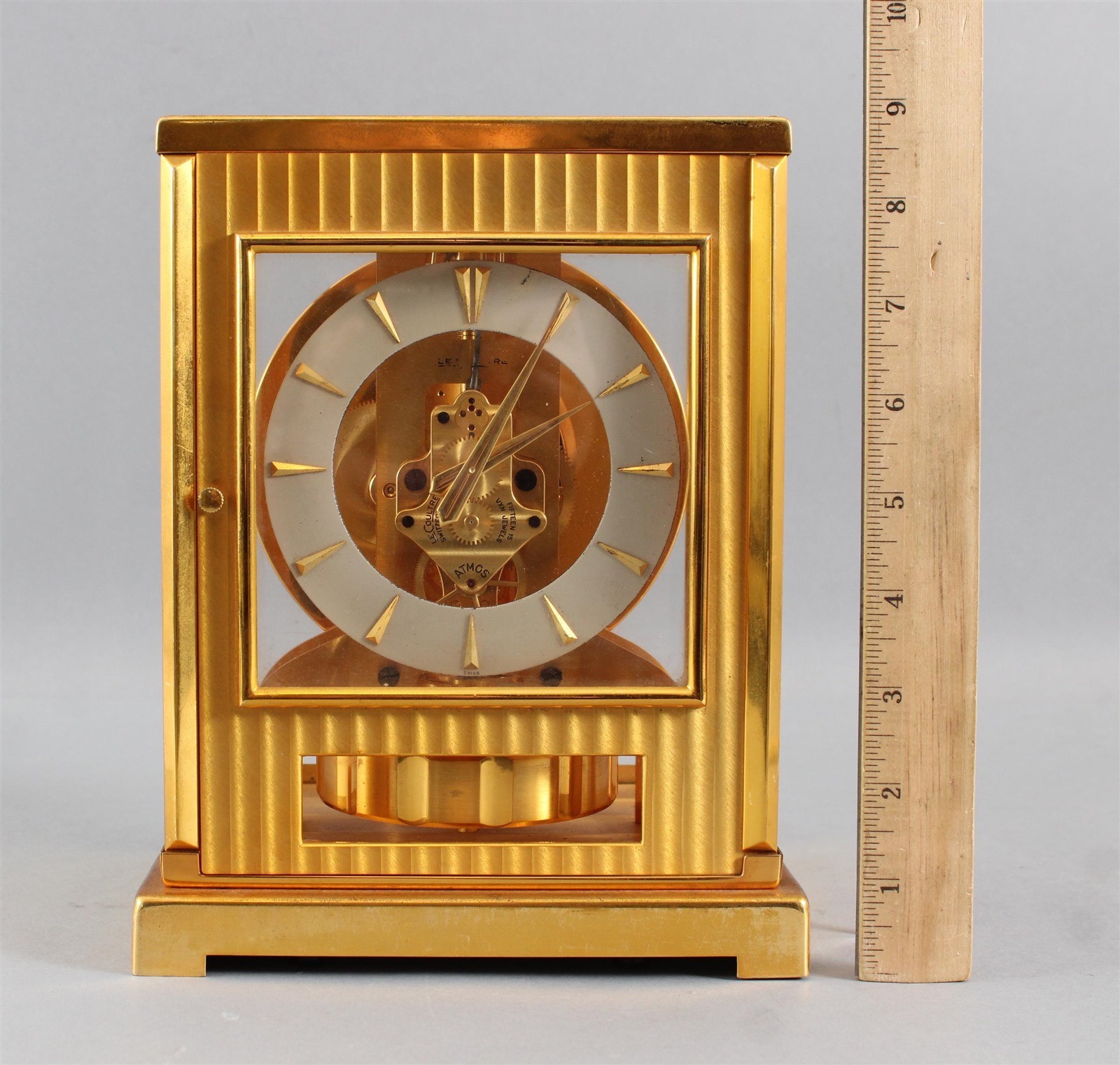 RARE Vintage Modernist Gold Gilt LeCoultre SQUARE Dial Atmos Clock  15 VXN Jewel