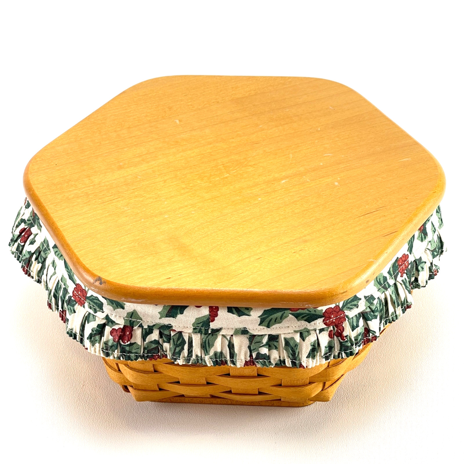 Longaberger 10” Generations Basket w/Holly Fabric Liner, Protector & Lid