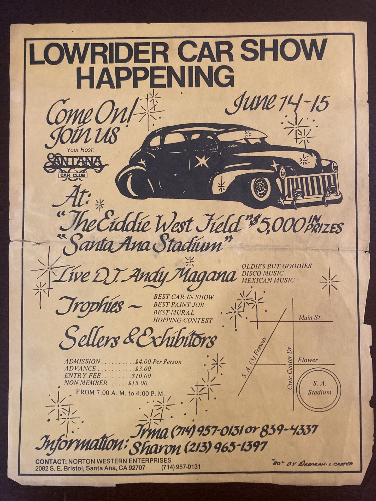 ORIGINAL 1980 LOWRIDER CAR SHOW FLYER SANTA ANA SANTANA CLUB 80S