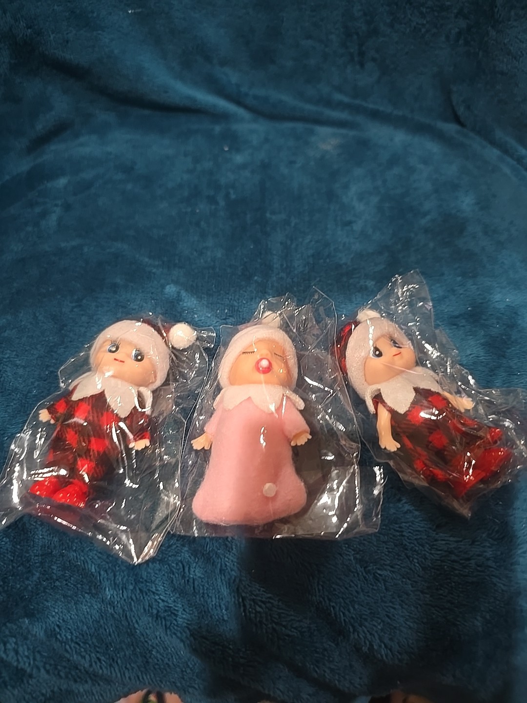 Lot Of 3 Little Elf Babies New 3”  Boy, Girl And Sleeping Baby Girl W/Binky 