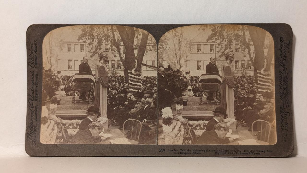 c095, U&U Stereoview, # -, President McKinley Makes a Speech in Illinois, 1900