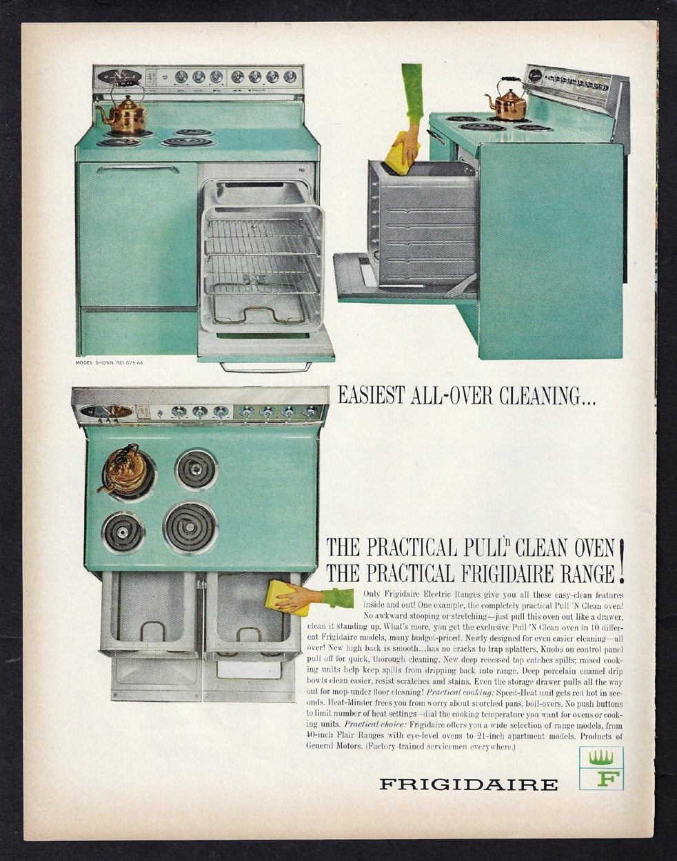 1964 FRIGIDAIRE Turquoise Range Print Ad \