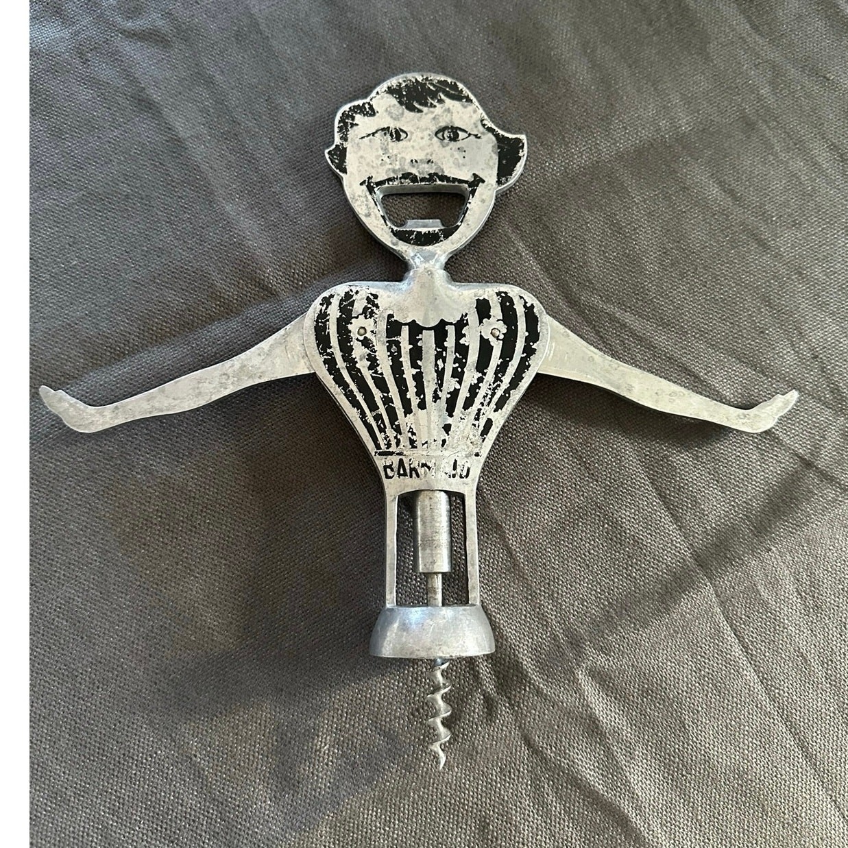 Vintage Metal Barmaid lady Corkscrew/Bottle Opener Aluminum Italy Gemelli 1950