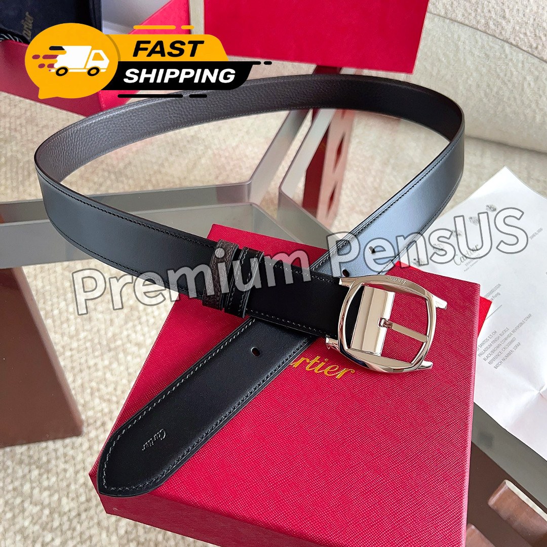 CARTIER Men’s Black Leather Belt Silver Tone Buckle Luxury Designer