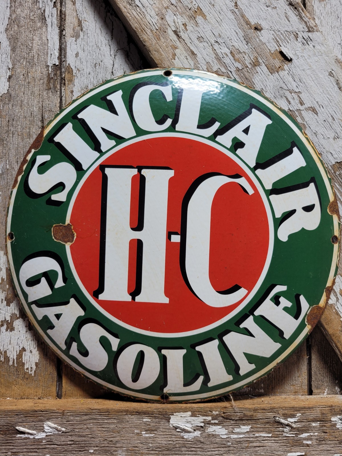 VINTAGE SINCLAIR PORCELAIN SIGN OLD MOTOR OIL CURVED GAS PUMP PLATE GARAGE 12\