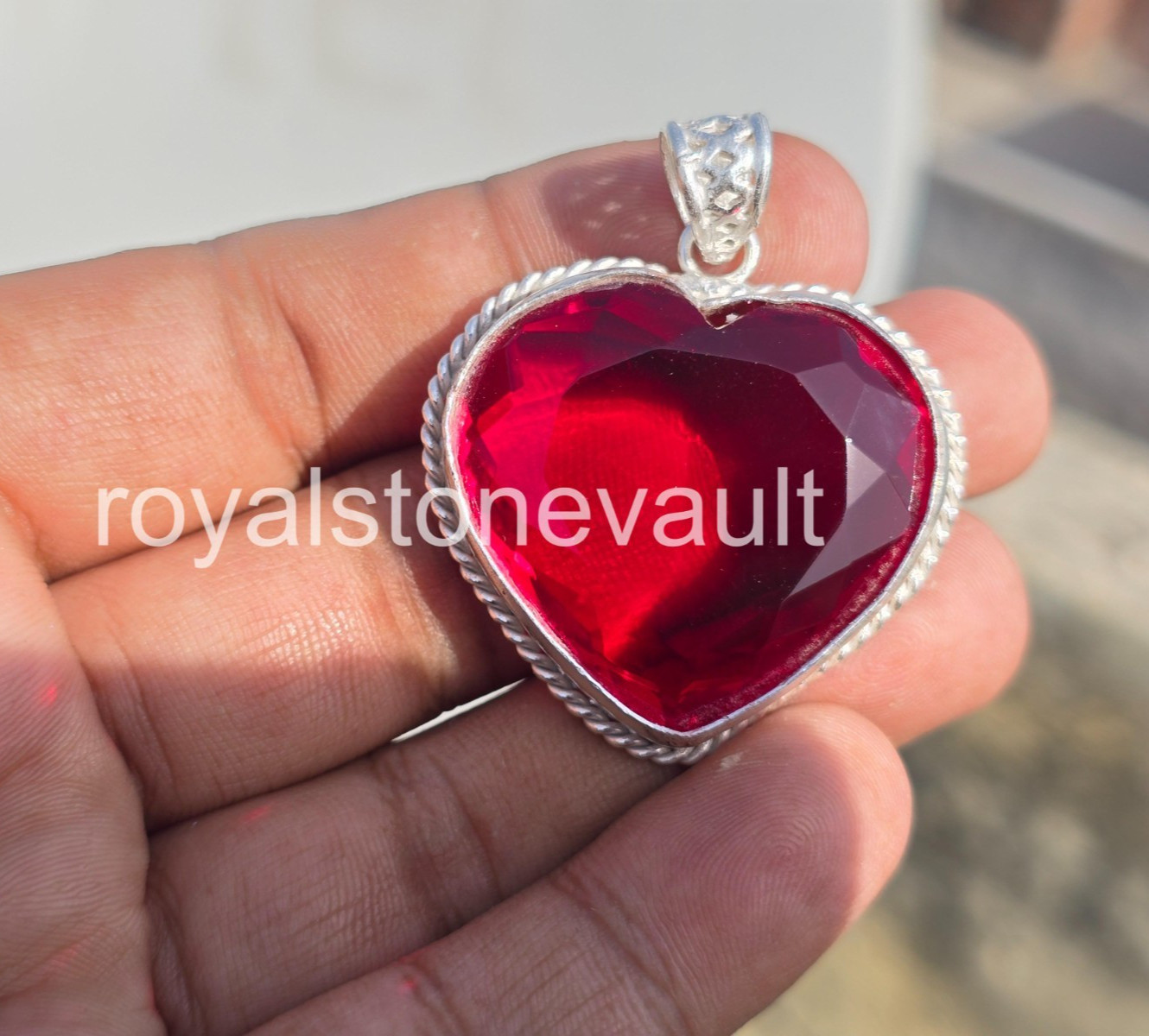 110 Ct Natural Red Ruby Pendant Heart Shape 925 Solid Silver IGL Certified 6JDA