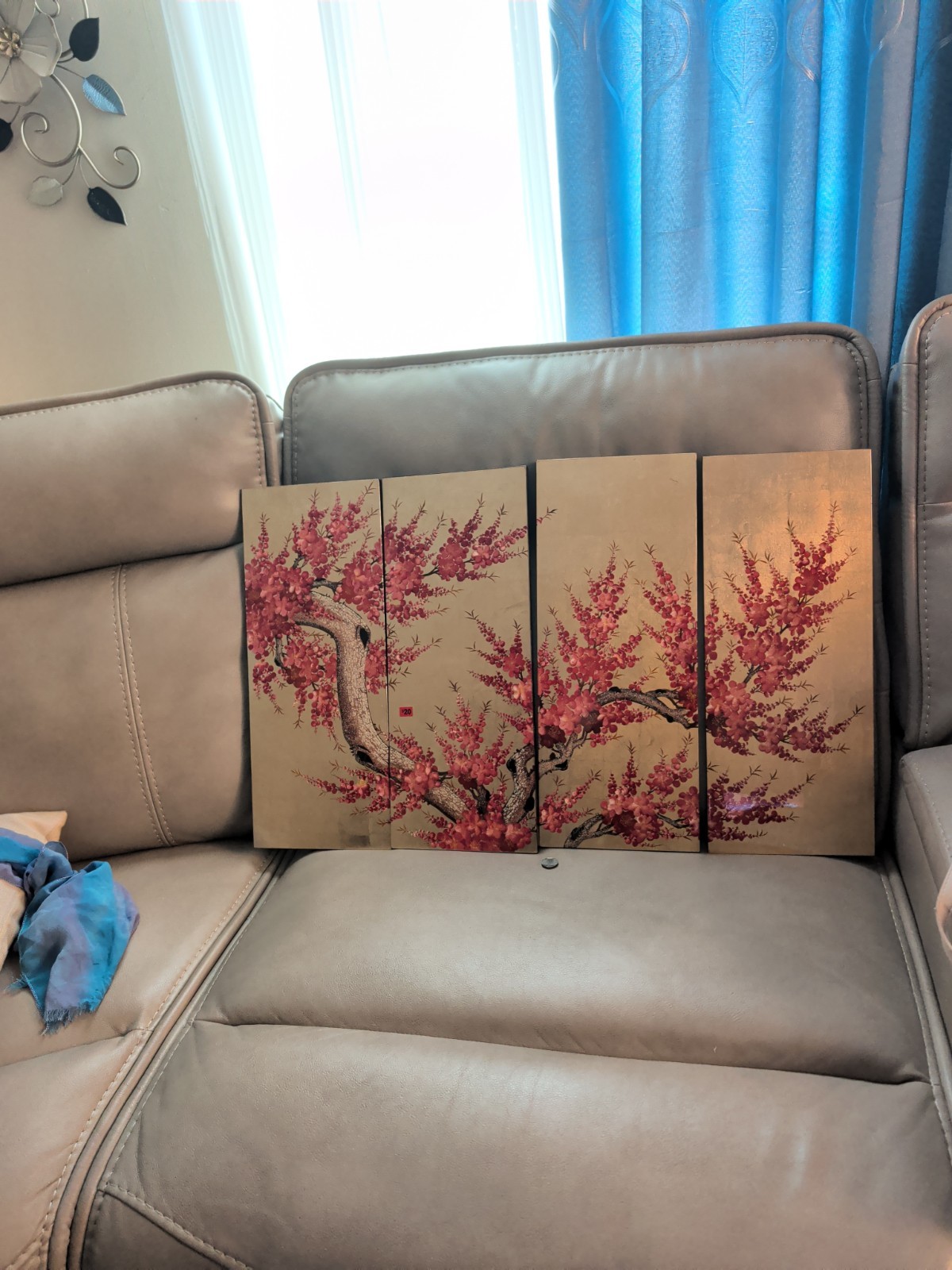 Japanese Multi-Panel Painted Screen Wall Art Pine Tree Motif w/ Signature Seal
