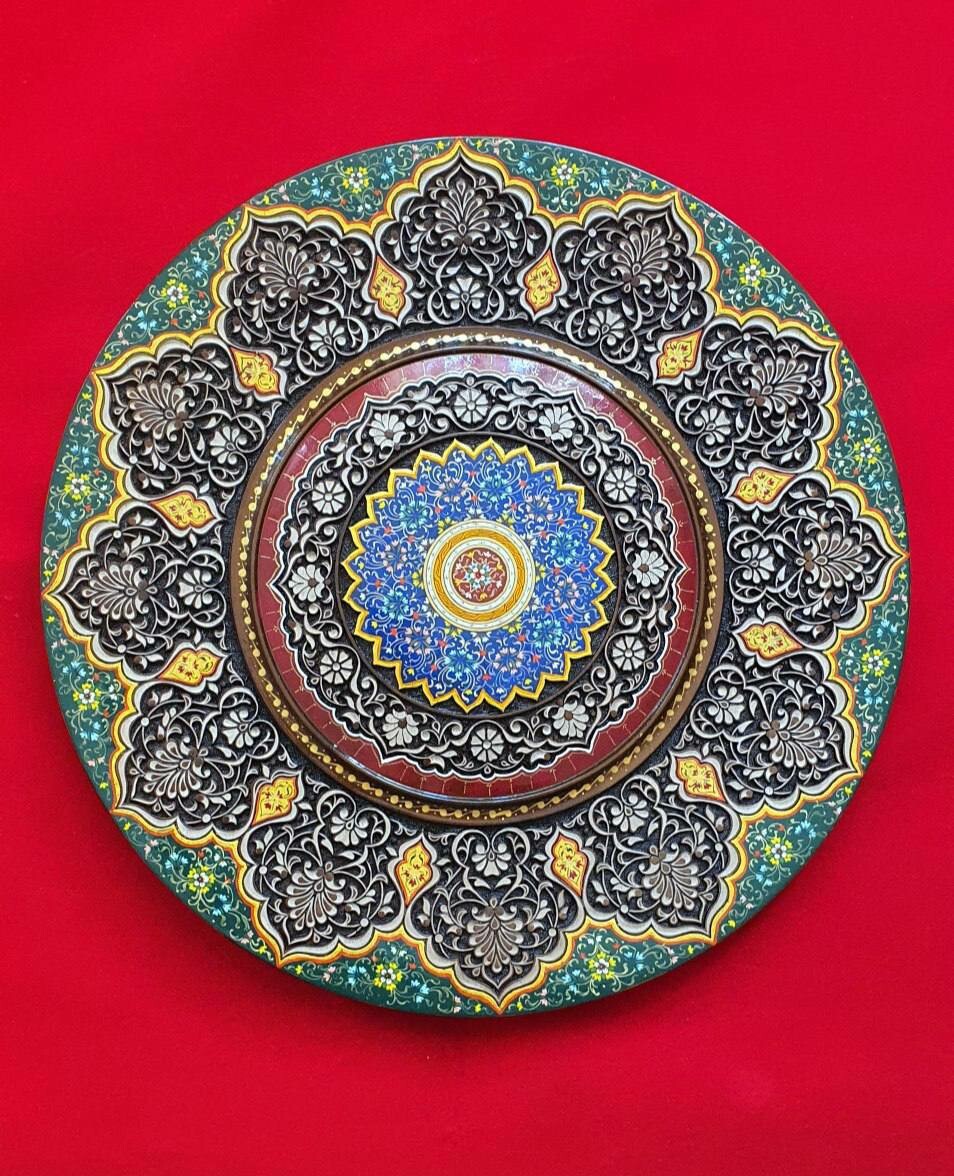 Vintage Traditional Uzbek Wood Carved Wooden Decoration Ganch Handmade Antique 