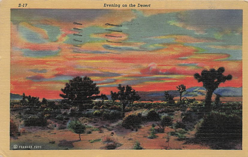 Postcard AZ: Evening on the Desert, Sunset Sky, Arizona Linen Posted 1958