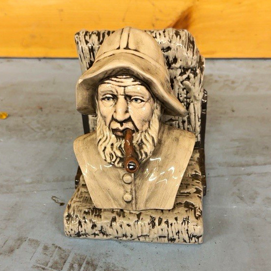 Hand Painted Ceramic Bearded Man Figurine, Painted Finish, Beige , gray, Black