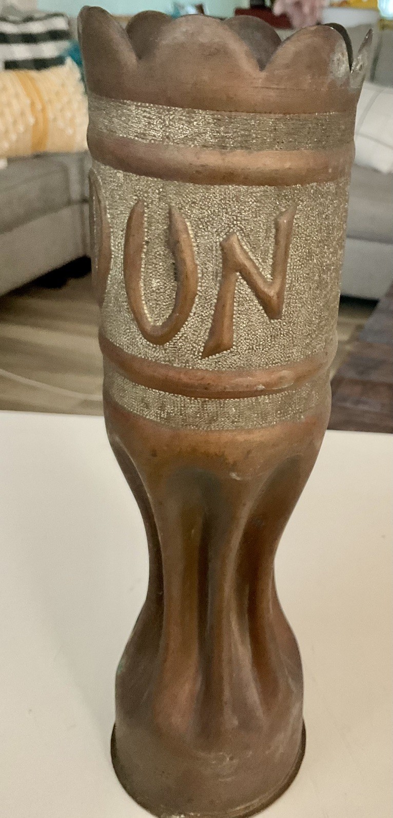 1916 WWI Trench Art 75mm Shell Vase from Battle of Verdun WORLD WAR I 