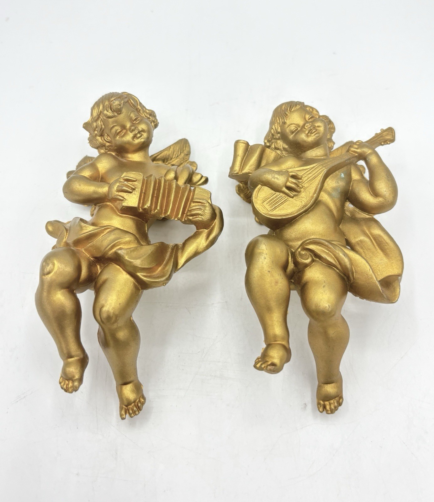 Vtg Set Of 2 Angels Simonetti ITALY 6” Wall Decor Ornaments Accordion Lyre