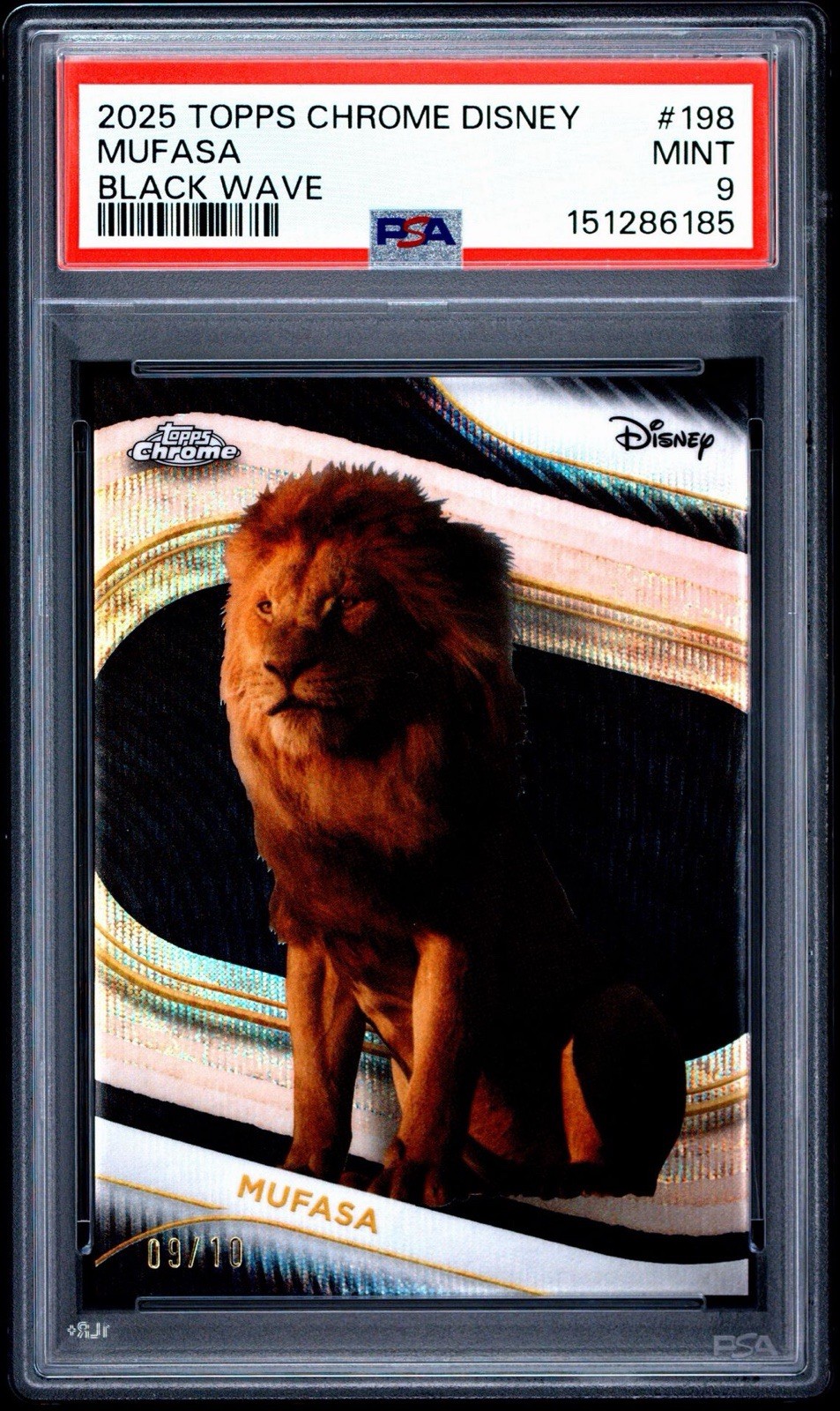 Topps 2025 Topps Chrome Disney Mufasa Black Wave #198 PSA 9 09/10