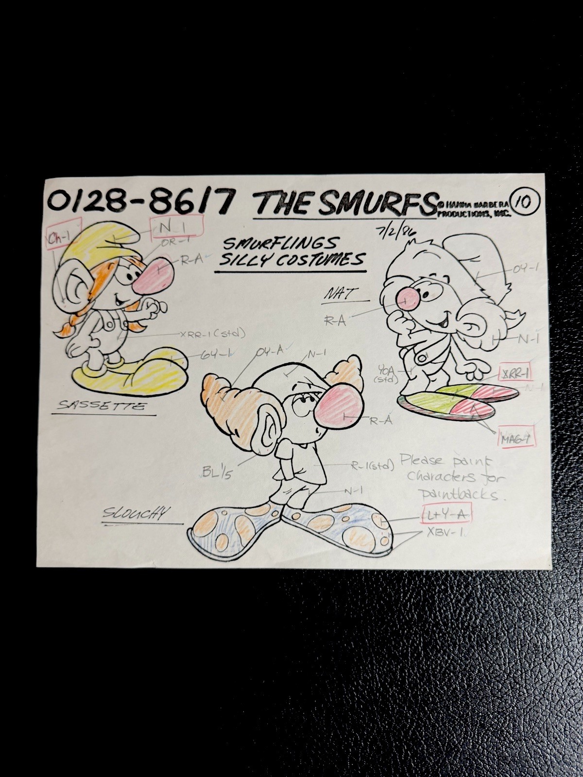 Vintage 1986 Hanna-Barbera Smurfs Model Sheet - Smurflings Silly Costumes Nat