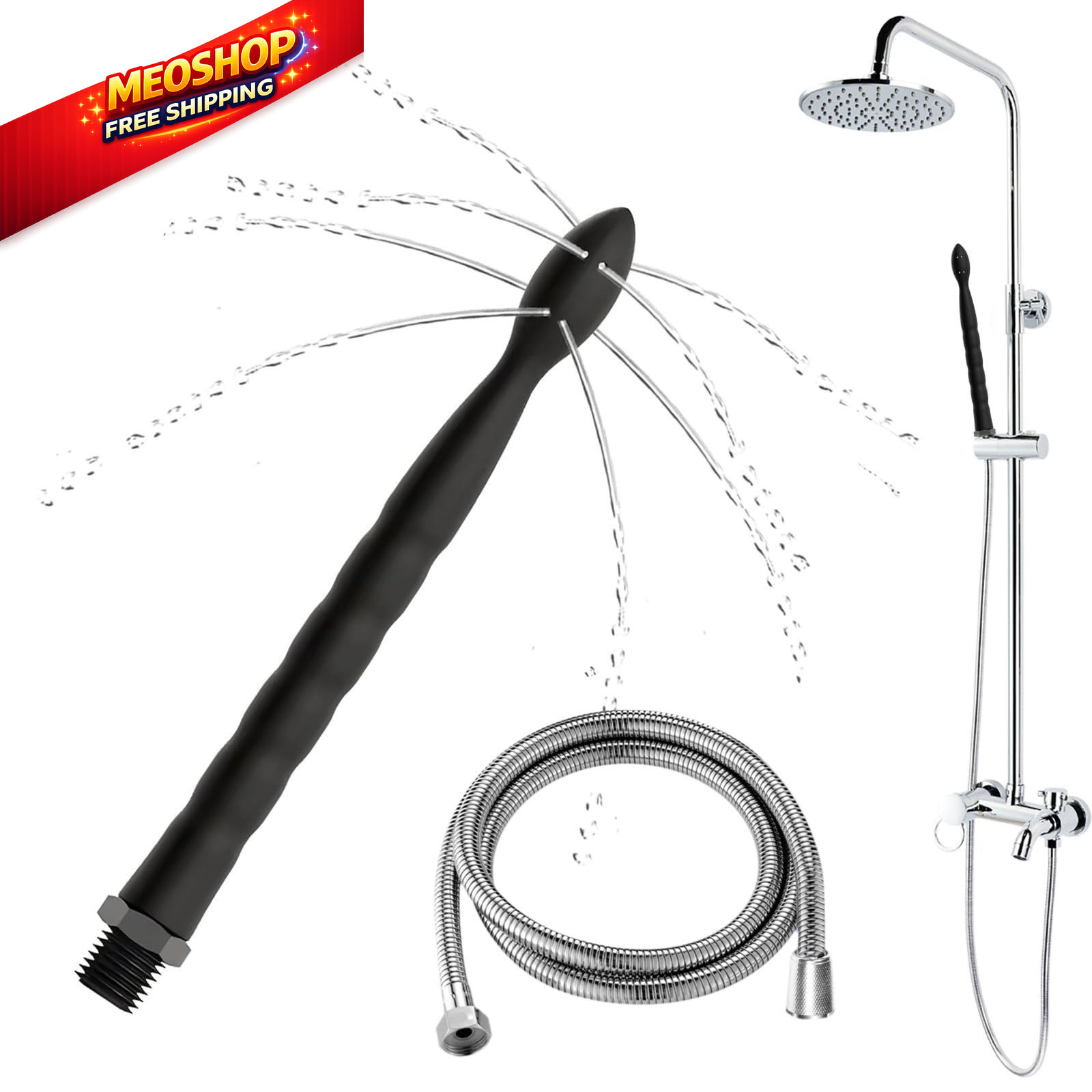 Premium Shower Enema Kit with 59-Inch Hose & 24cm Silicone Nozzle Black 