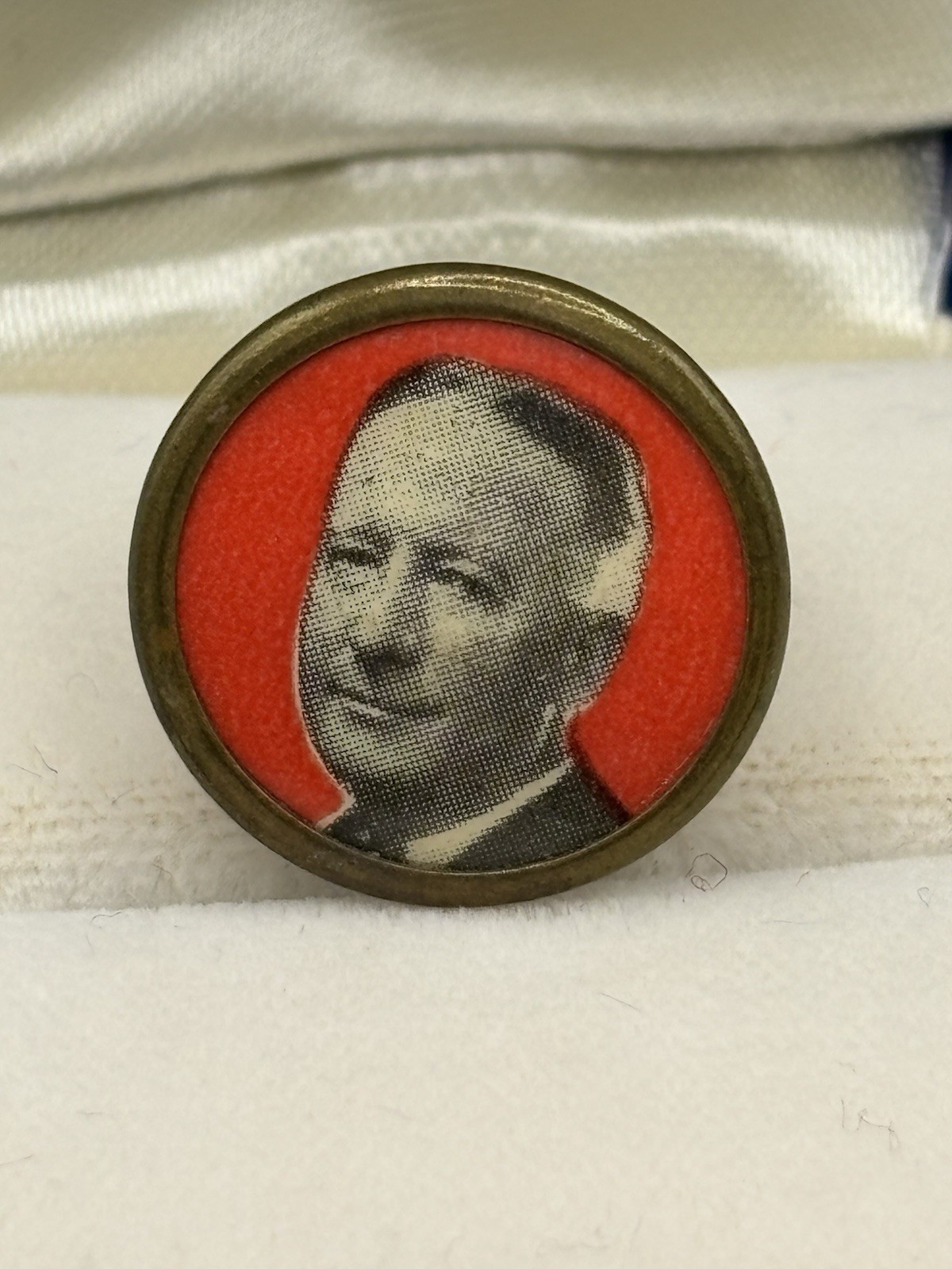 1928 Al Smith Presidential Campaign Celluloid Lapel Stud with a Gold Rim Rare