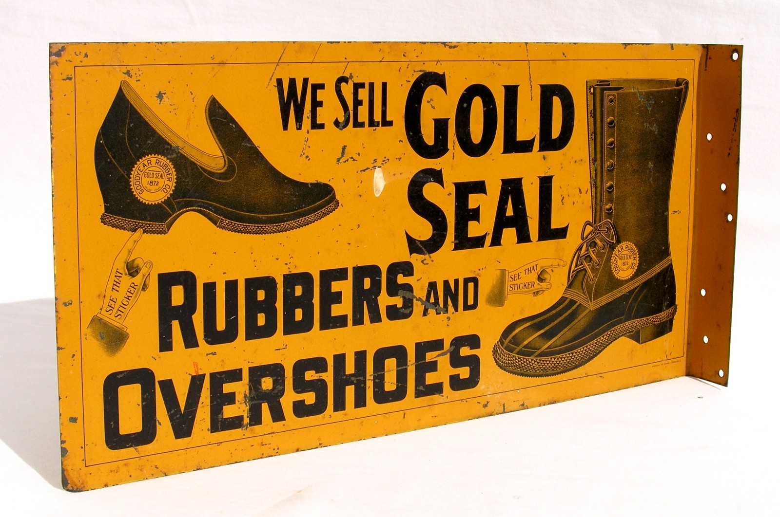 Antique Goodyear Rubber Gold Seal Rubbers & Overshoes Shoe Advertising Tin Sign