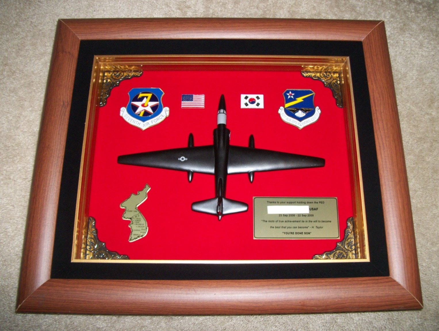 2009 USAF 607th Air Operations Center U2 Dragon Lady Shadow Box Plaque