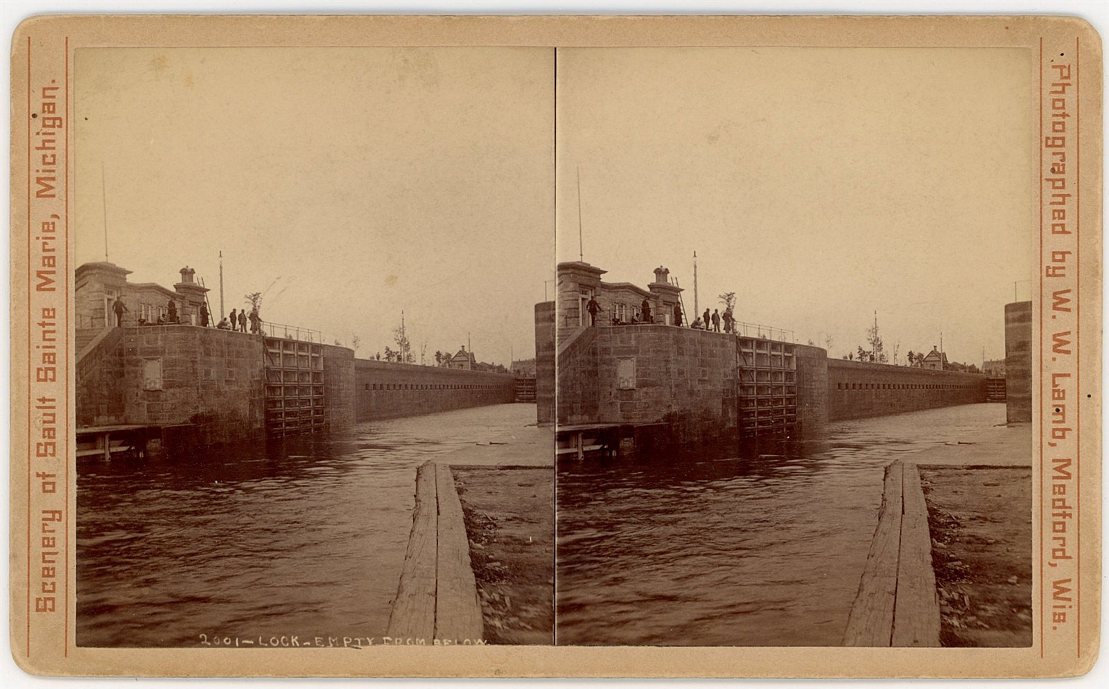 MICHIGAN STEREOVIEW - Sault Ste Marie - Empty Lock - WW Lamb 1880s