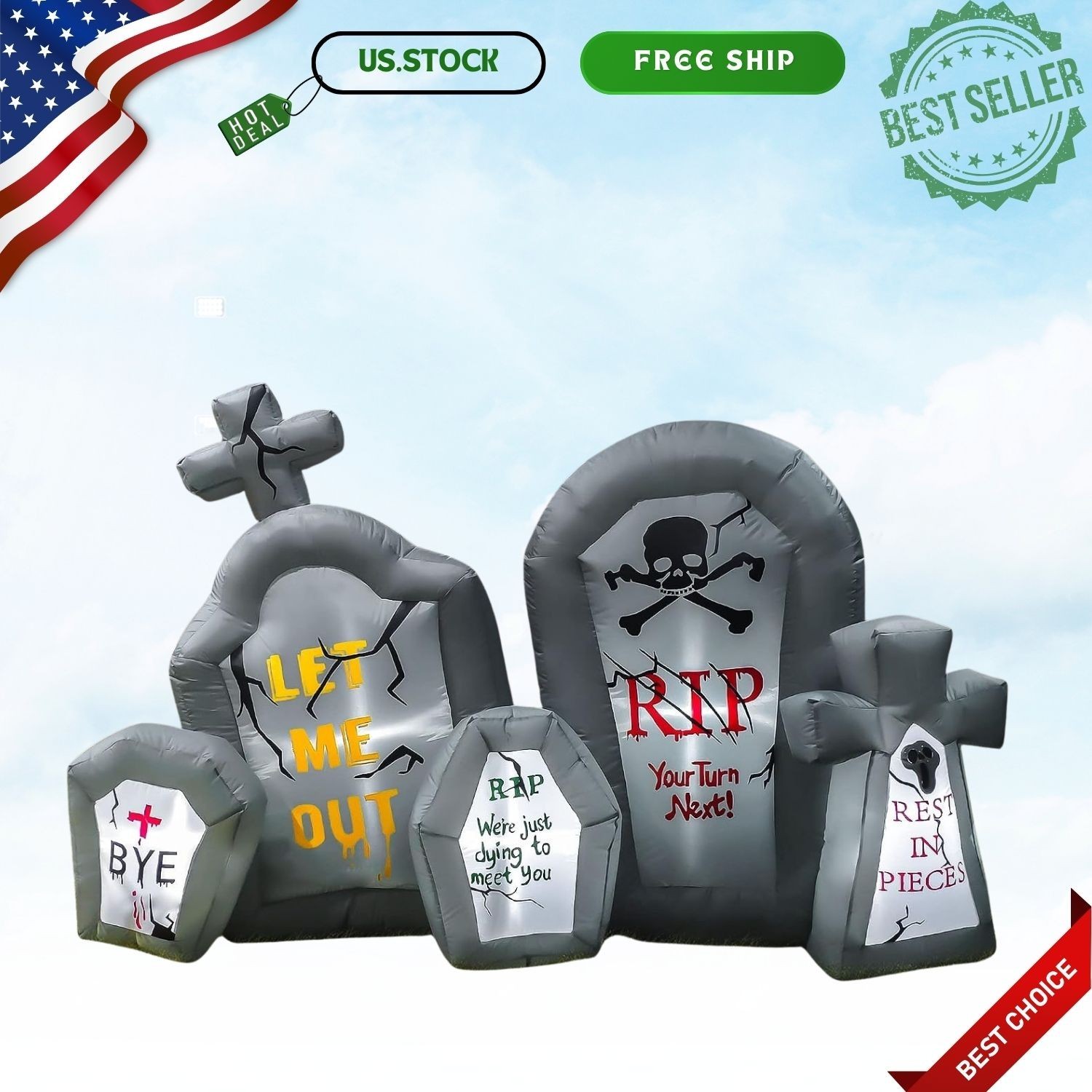 6.6-Ft LED Halloween Inflatable Tombstone Combo
