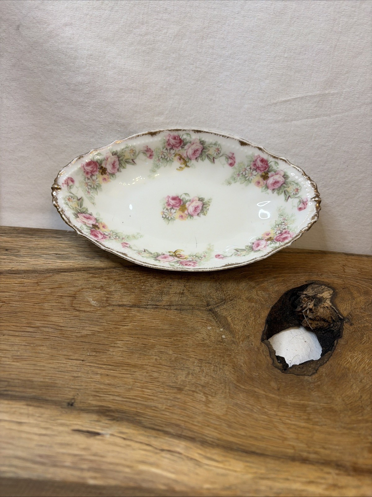 Antique Limoges France Small Gold Trim Pink Roses 8” Oval Bowl Antique Limoges France Small Gold Trim Pink Roses 8” Oval Bowl