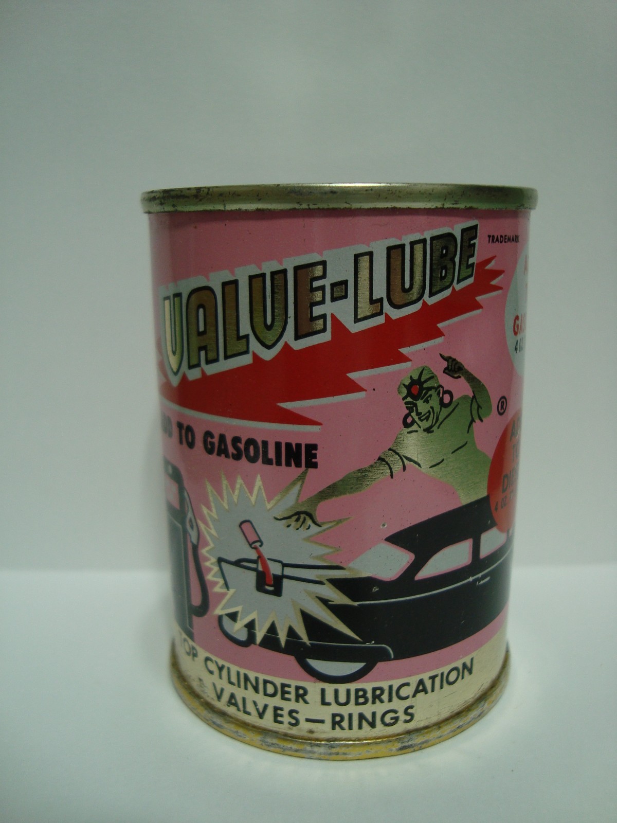 Vintage Dri-Powr Valve-Lube Add to Gasoline Oil Can 4oz Full