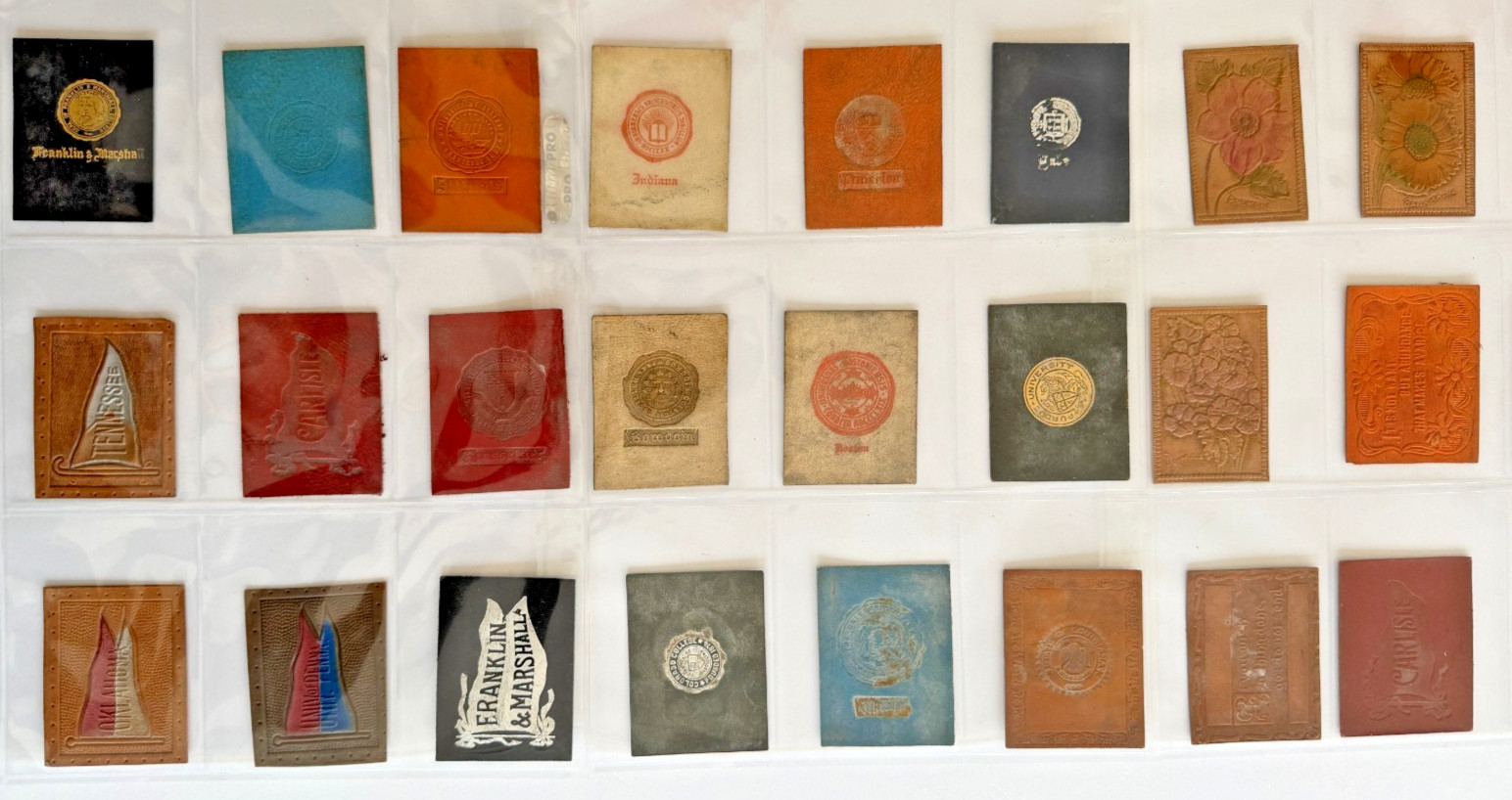 c1910 American Tobacco Leather Inserts Lot 27 College Seals Pennants Motto