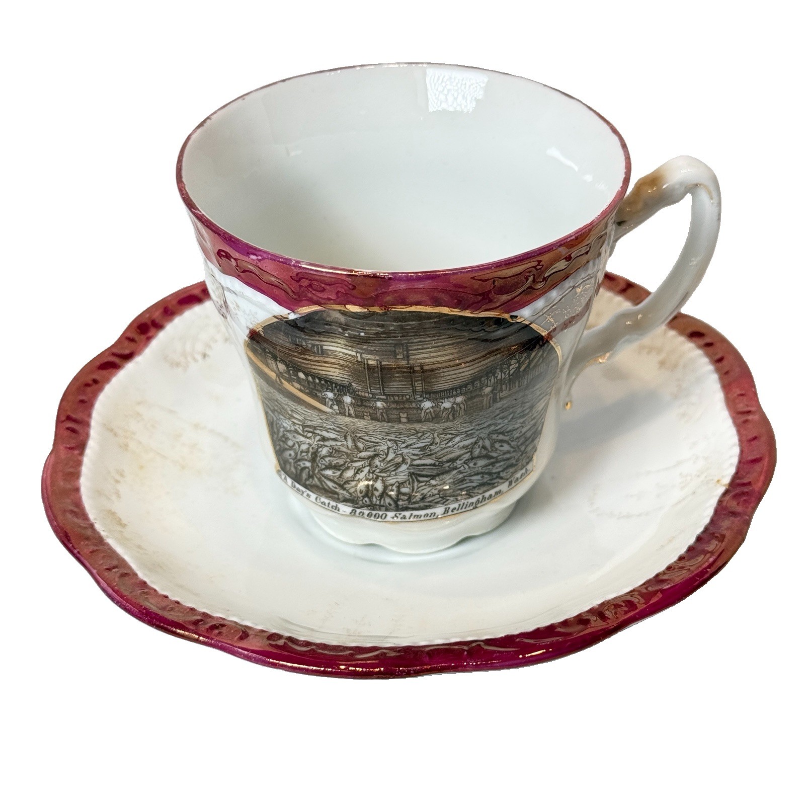 BELLINGHAM WA WASHINGTON Antique FISHING Souvenir PAINTED TRINKET TEA CUP